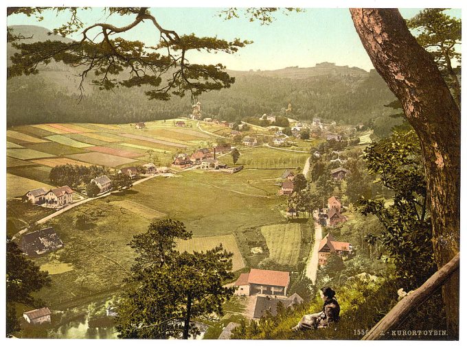 Baths of Oybin (i.e., Kurort Oybin) from the mountains and Oybin Valley, Zittau, Saxony, Germany