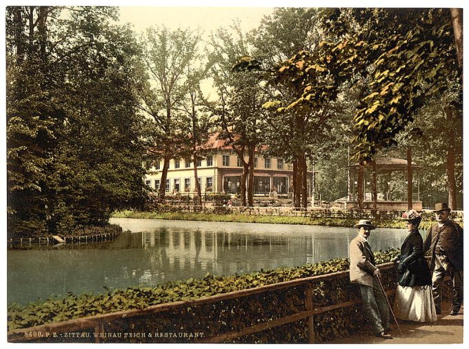 Weinau Pond and restaurant, Zittau, Saxony, Germany