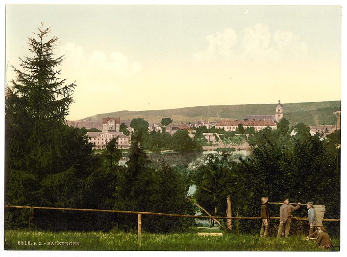 Salzungen (i.e., Bad Salzungen), with the castle, from Seeberg, Thuringia, Germany