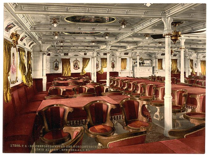 "Konig Albert," dining room, first class, North German Lloyd, Royal Mail Steamers