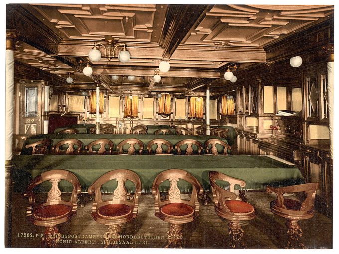 "Konig Albert," dining room, second class, North German Lloyd, Royal Mail Steamers