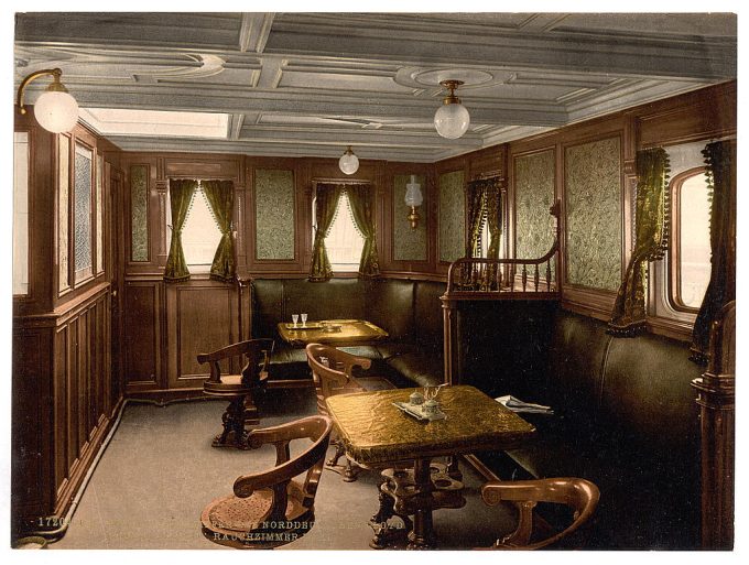 "Konig Albert," smoking cabin, second class, North German Lloyd, Royal Mail Steamers