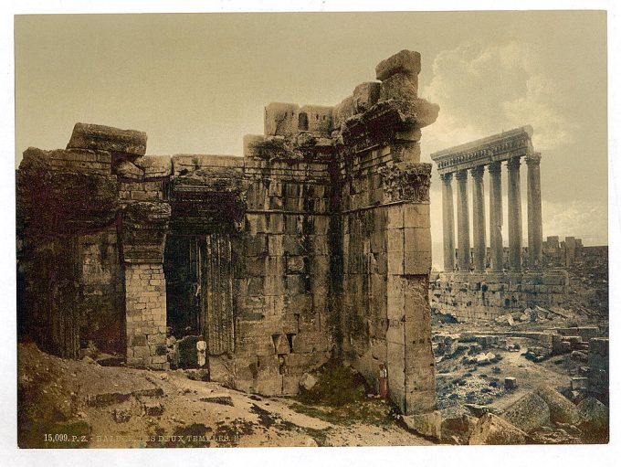 View of the two temples, Baalbek, Holy Land, (i.e., Ba'labakk, Lebanon)