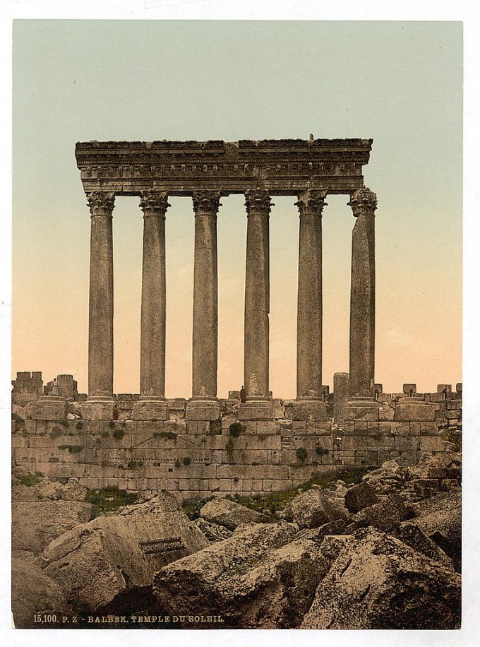 Temple of the Sun, front view, Baalbek, Holy Land, (i.e., Ba'labakk, Lebanon)
