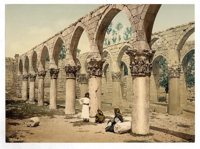 Colonnade of the ancient mosque, Baalbek, Holy Land, (i.e., Ba'labakk, Lebanon)