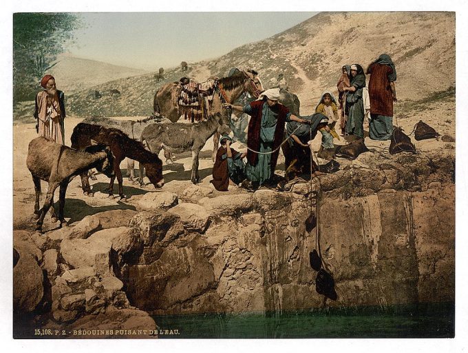 Bedouins drawing water, Holy Land