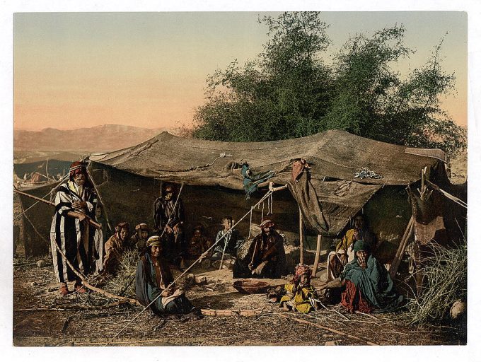 Bedouin tents and occupants, Holy Land