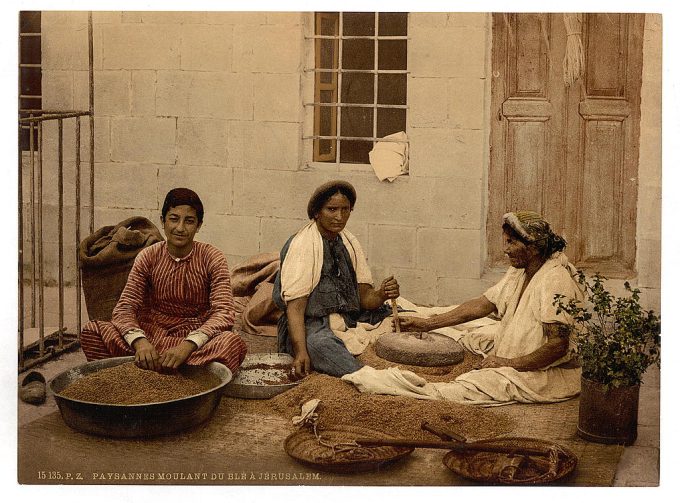 Peasants grinding corn at Jerusalem, Holy Land